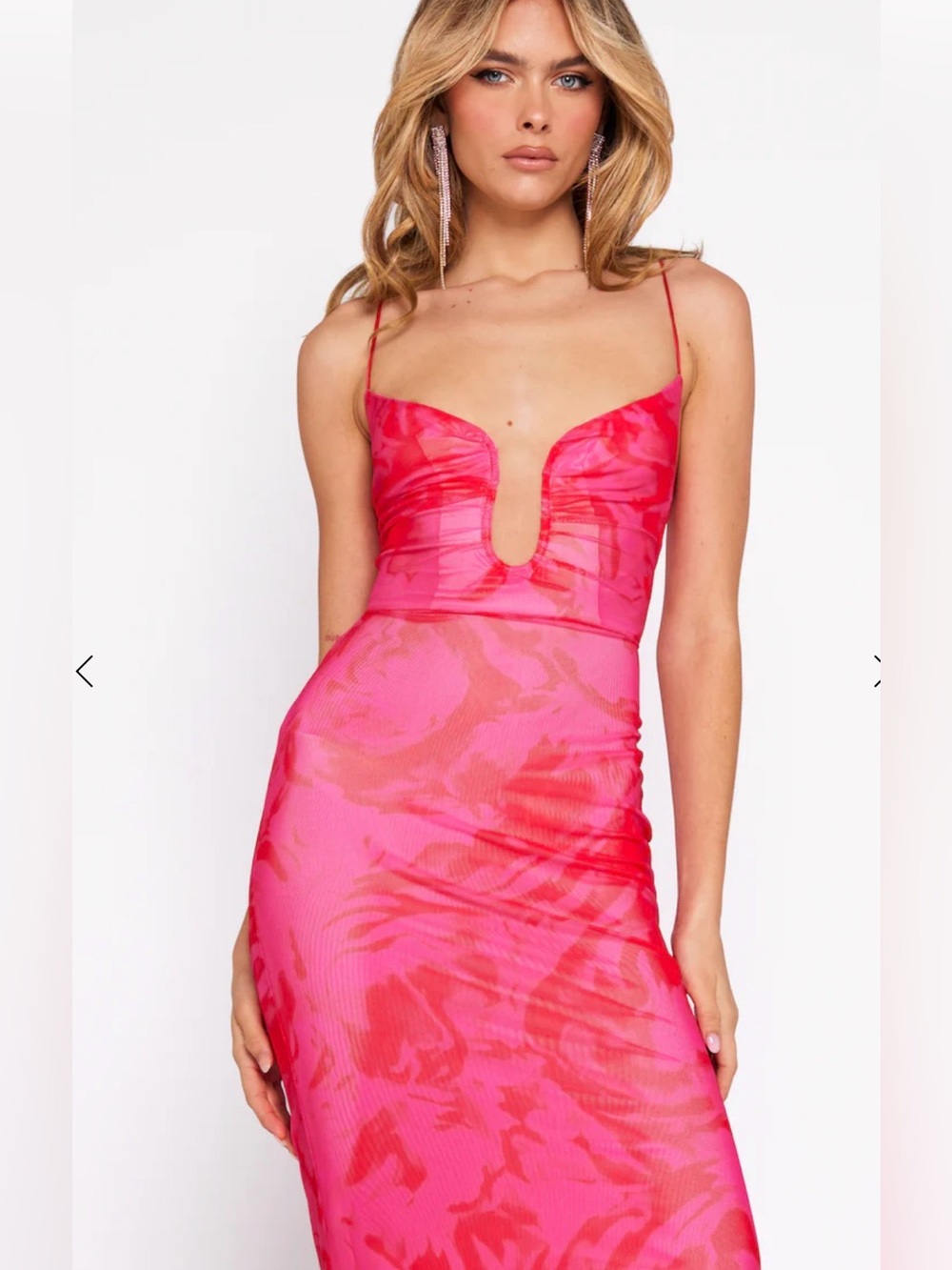 Saint & Secrets Wine And Dine Me Mesh Midi Dress Hot Pink Size Small